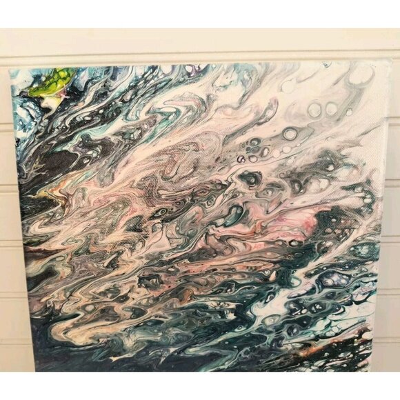 SET/2 Coastal Waves Flow Fluid Art, Hand Painted, Swipe and Spin Abstract, EUC - Picture 3 of 16